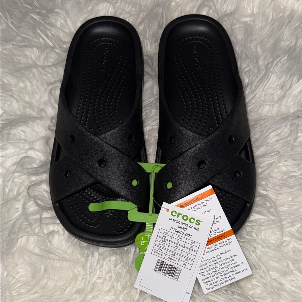 CROCS Women’s Cross Strap Black Slide Sandals